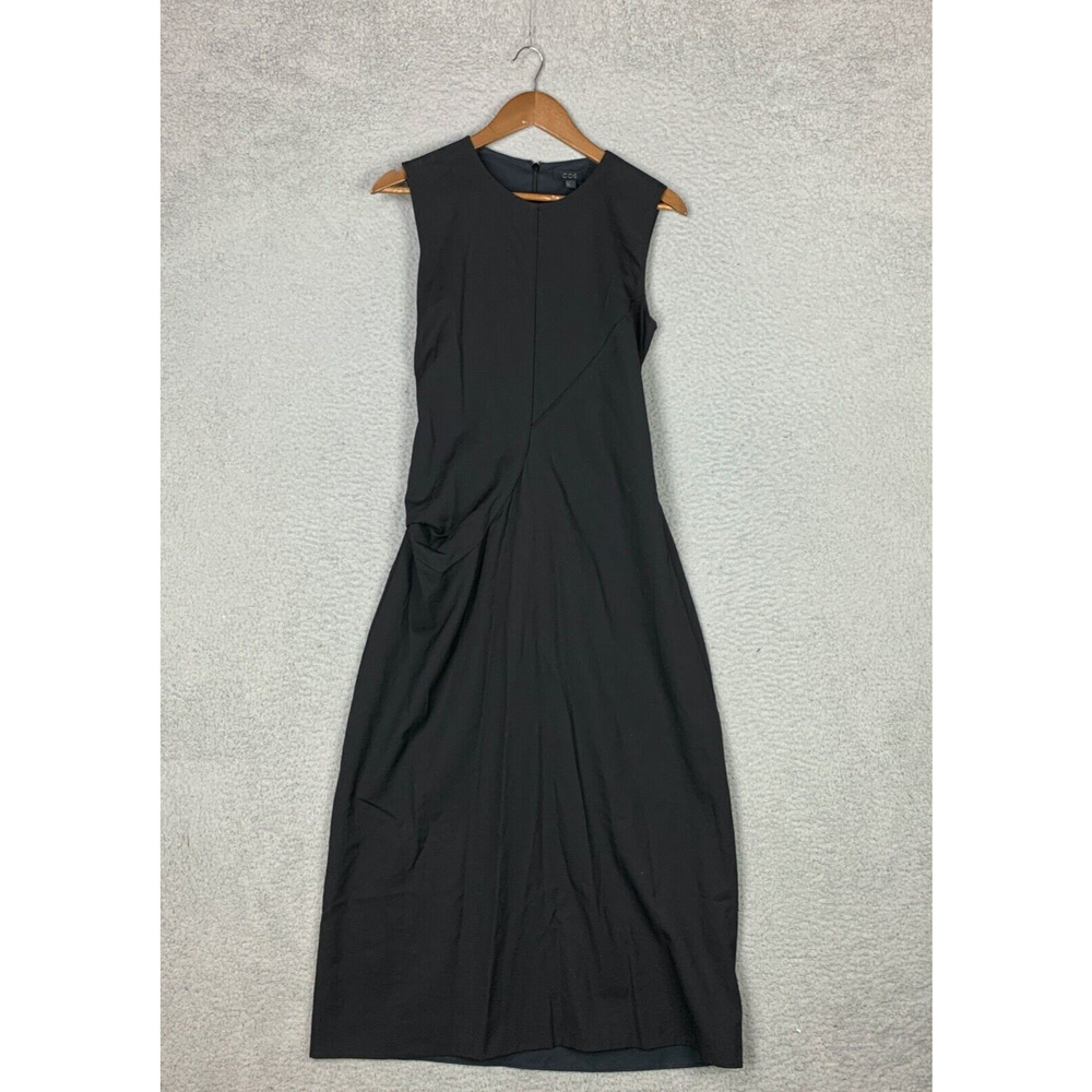 COS Dress Womens 6 Black Sleeveless Midi Tie Back 100% Wool Lagenlook Minimalist